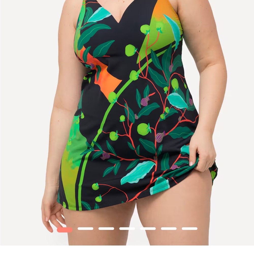 Ulla Popken Black and Green One Piece Swimsuit